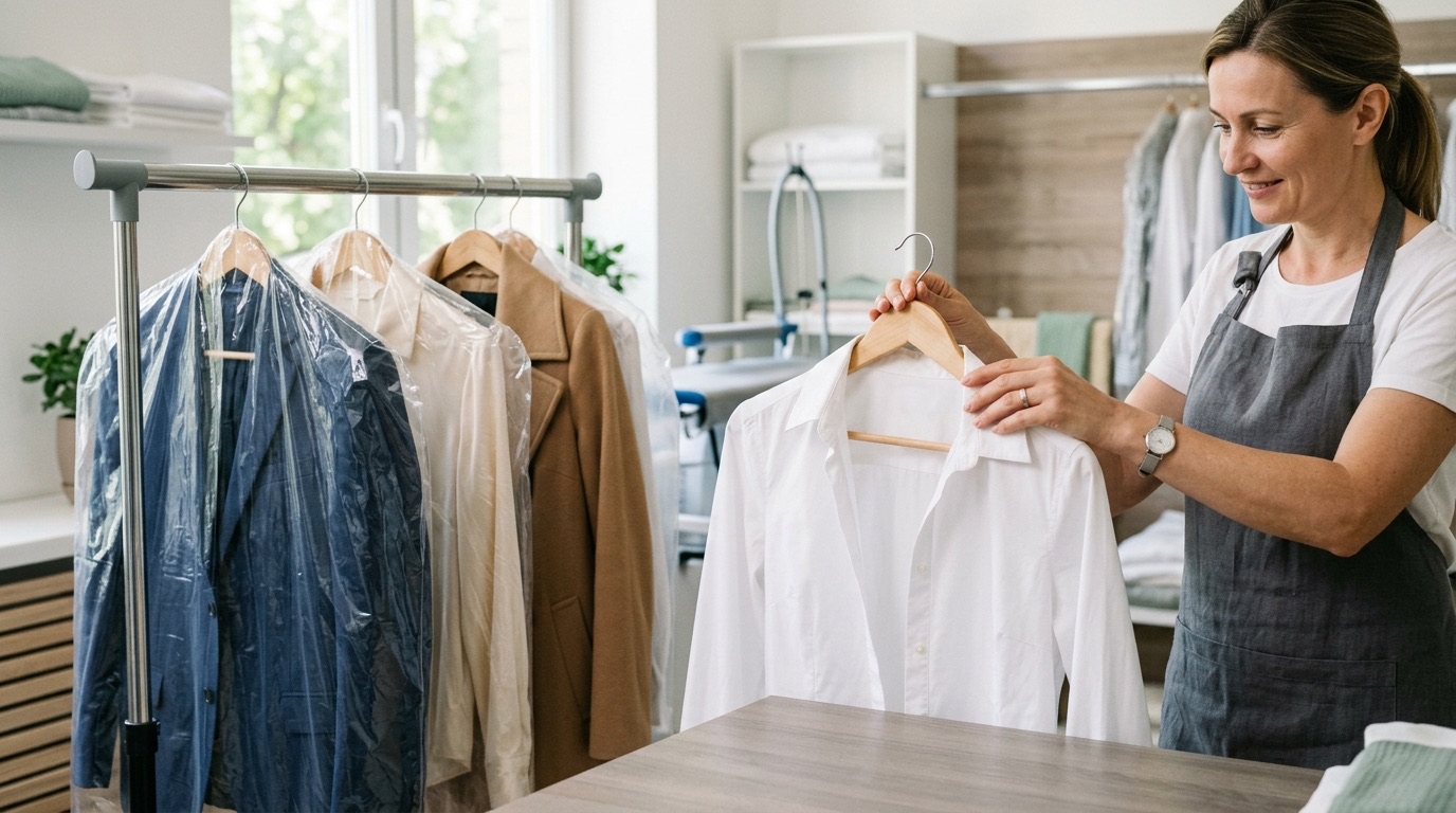 Een net geperst overhemd gaat aan een houten hanger